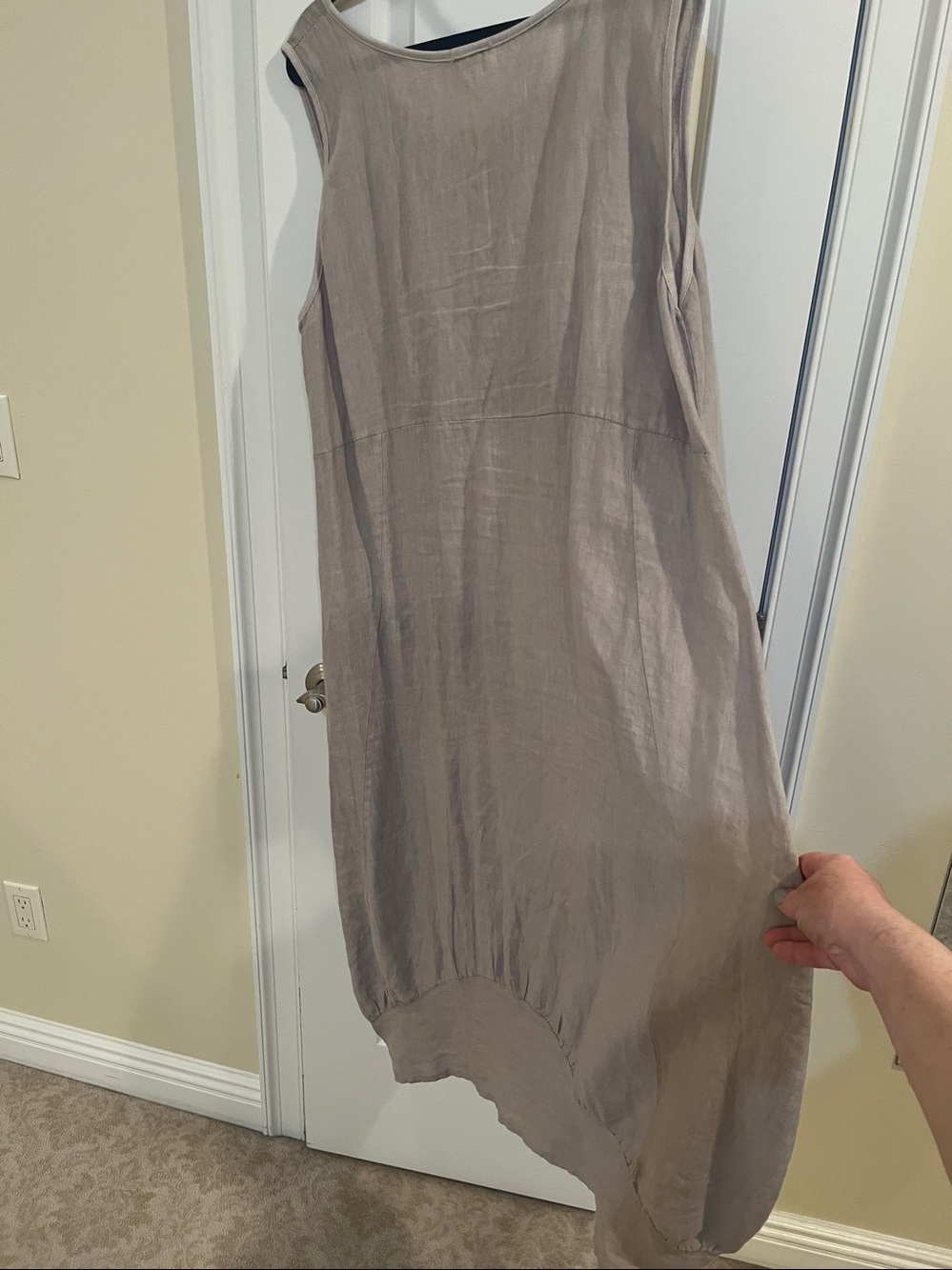 100% linen Rosemarine size 2XL Sleeveless Taupe Bubble/Shift Dress w pockets - Picture 3 of 7